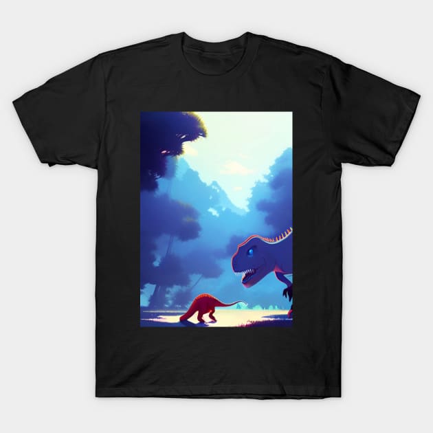 SCARY BLUE AND PURPLE DINOSAUR IN THE TREES T-Shirt by sailorsam1805